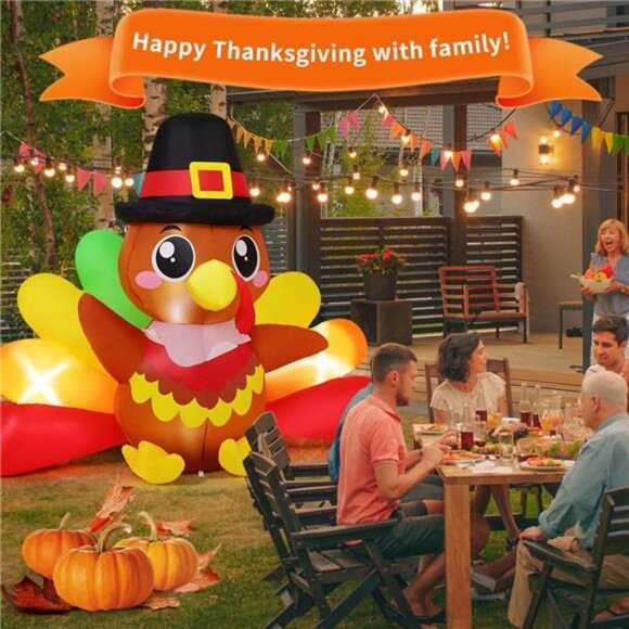 7 FT Long Thanksgiving Inflatables Baby Turkeys Outdoor Decorations Blow Up - Picture 3 of 7